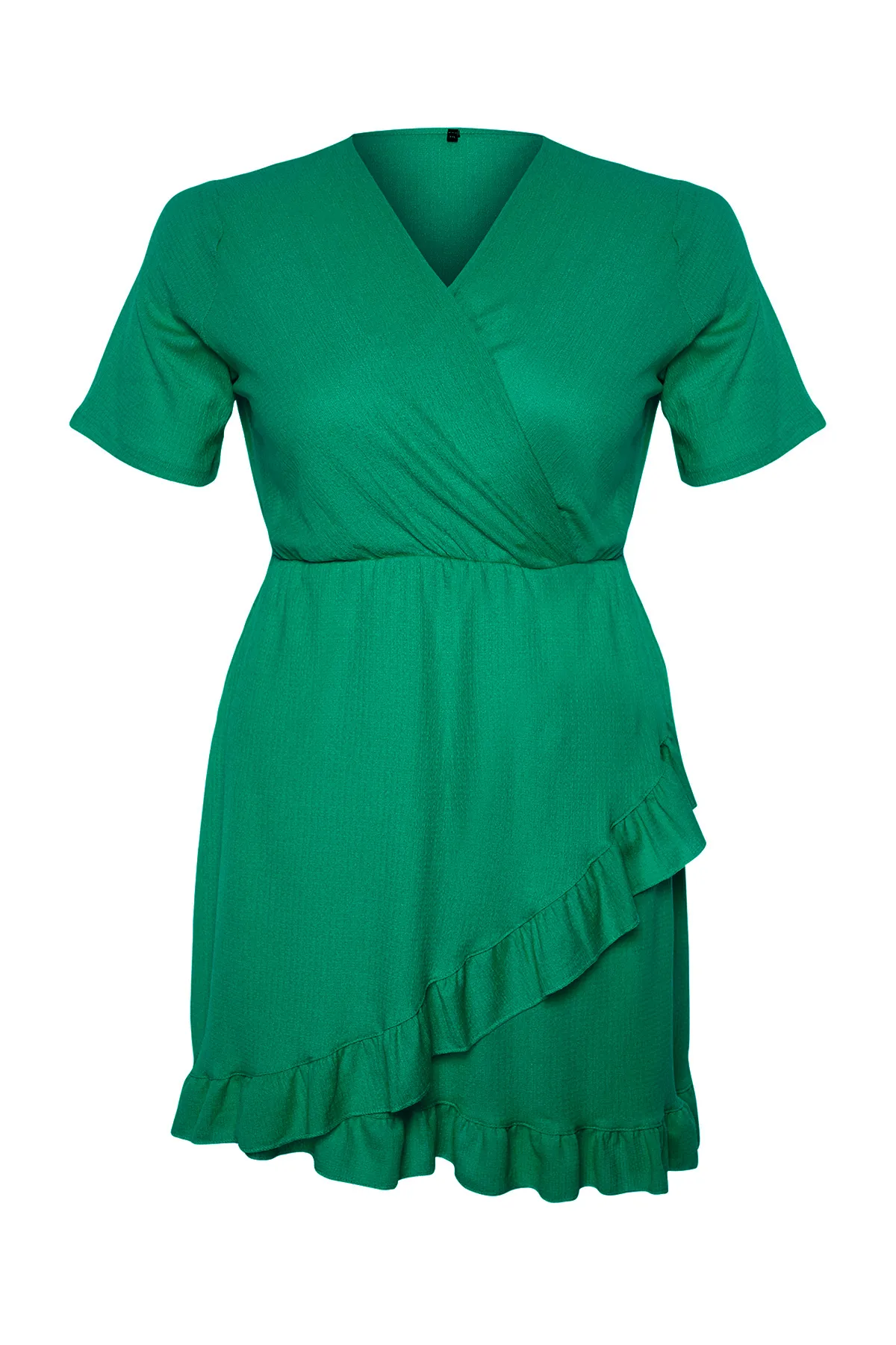 Trendyol Curve  Grünes, zweireihiges, gerüschtes Strickkleid. Zweireihiges, gerüschtes Mini-Strickkleid. TBSSS24AH00037