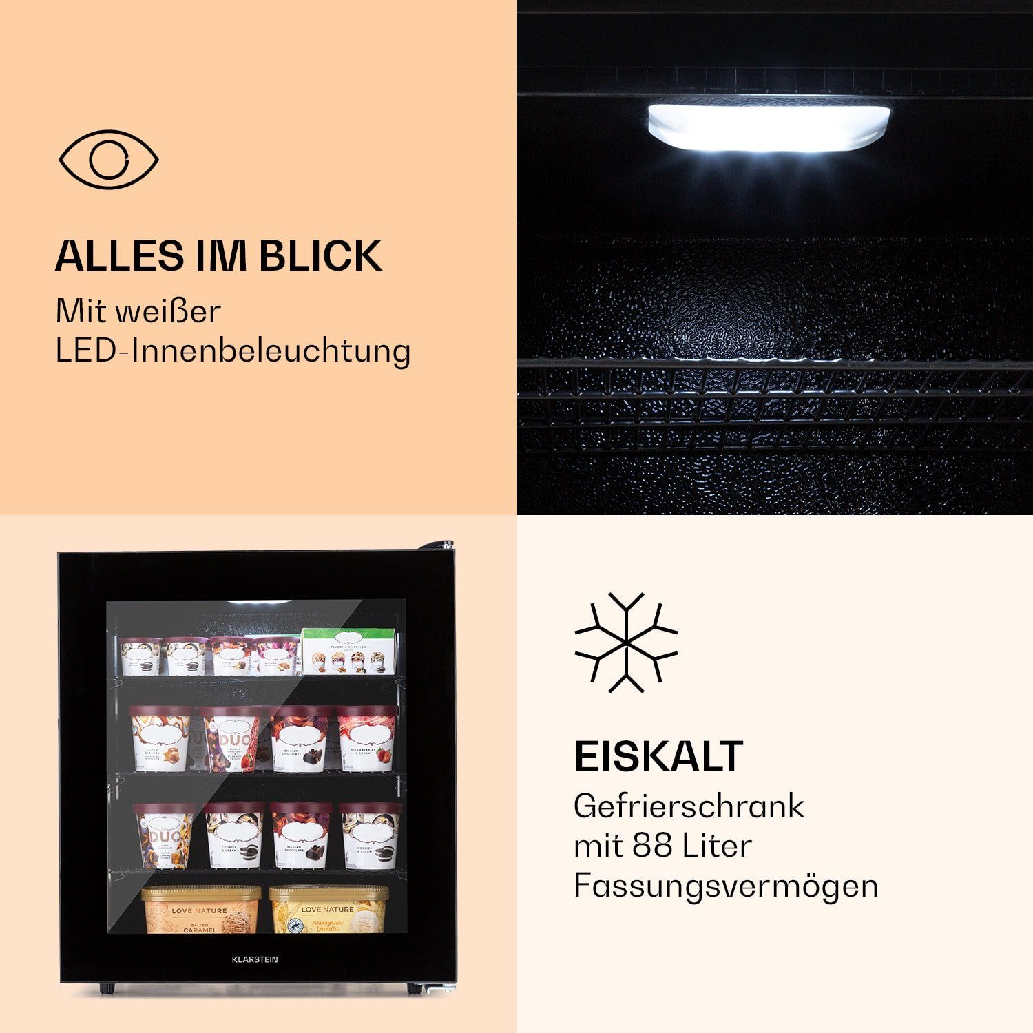Klarstein Gefrierschrank HEA17-IceAge-88 10036066, 66 cm hoch, 60 cm breit