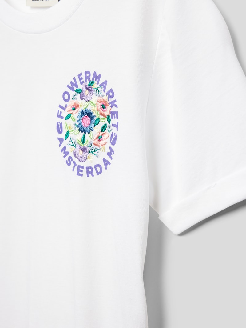 T-Shirt mit Motiv-Stitching in weiß