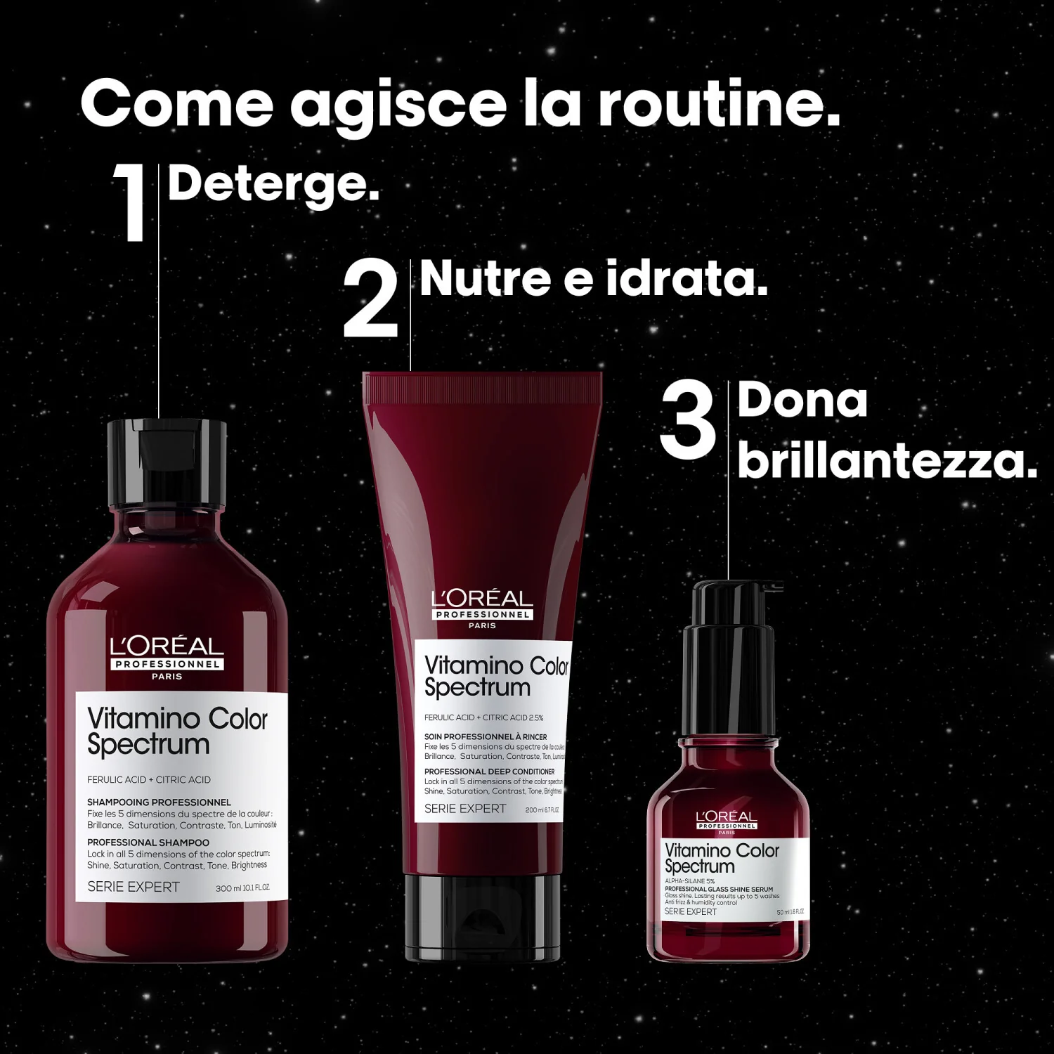 SERIJA EXPERT Nov božični darilni set Vitamino Color Spectrum šampon + balzam + serum za stekleni sijaj - Darilni seti za lase, šampon za zaščito barve, balzam za zaščito barve, serum za oblikovanje in končno obdelavo las