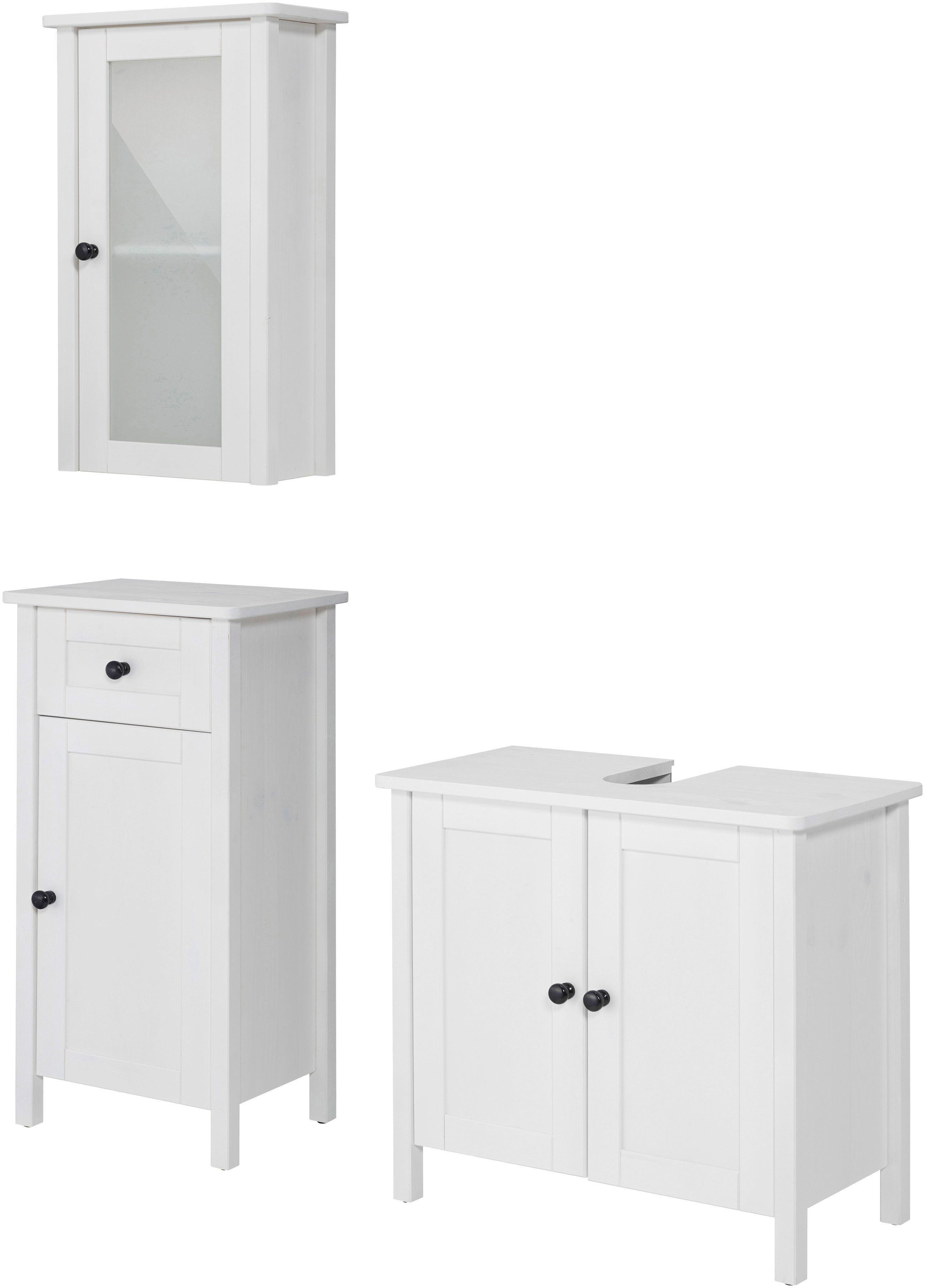 welltime Badmöbel-Set Sylt, (3-St), aus Massivholz, mit Milchglas-Einsätzen