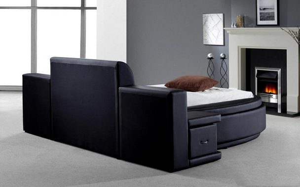 Salottini Lederbett XL Doppelbett Bett Cagliari 200x200 cm schwarz SOFORT LIEFERBAR, Stauraum, Schubladen