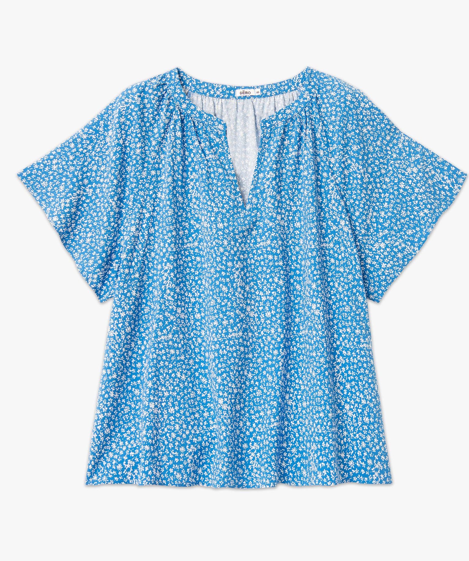 Blouse femme grande taille fleurie à manches courtes et col V imprime | GEMO