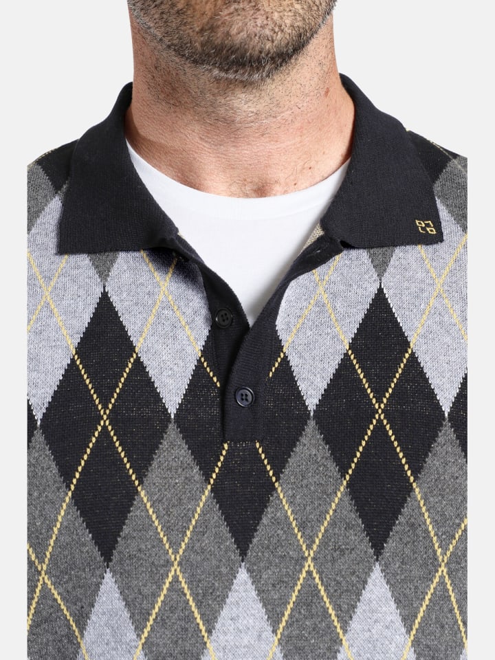 Charles Colby Langarm-Poloshirt EARL JERRY in grau gemustert günstig kaufen