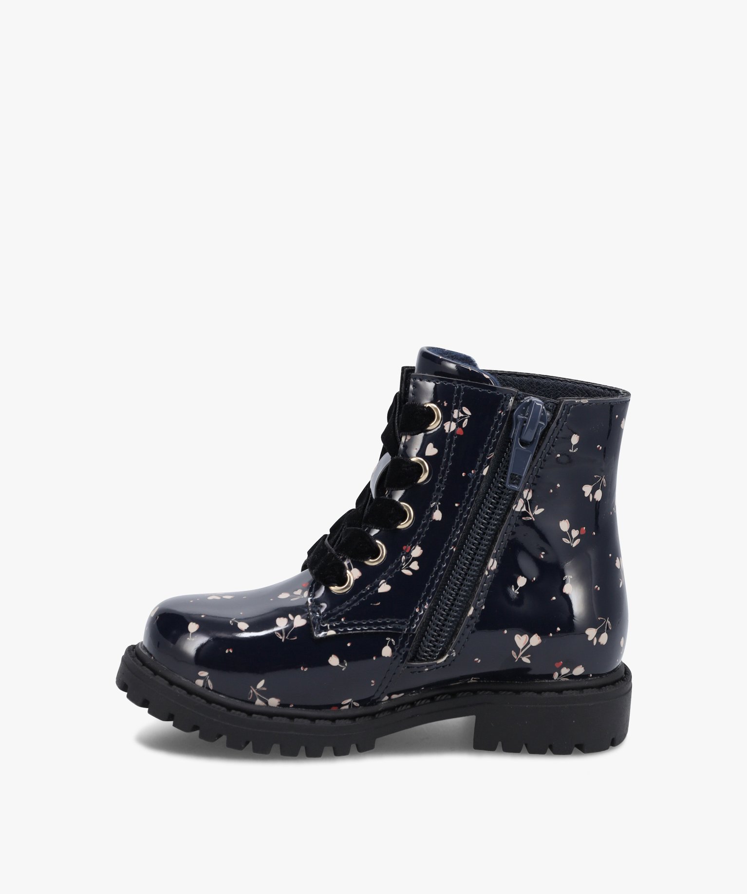 Bottines bébé fille vernies à lacets et semelle crantée marine | GEMO
