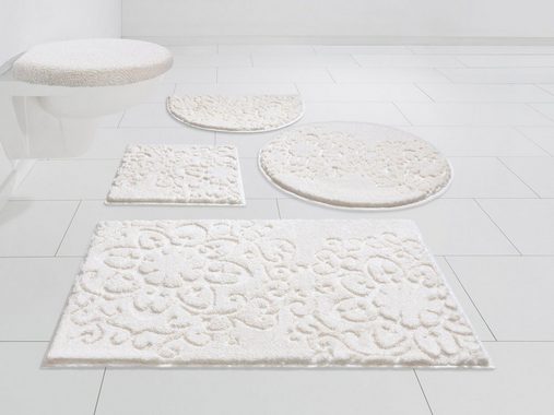 Badematte Sophia Grund, Höhe 22 mm, rutschhemmend beschichtet, Polyester, rechteckig, Hoch-Tief-Struktur, Made in Europe