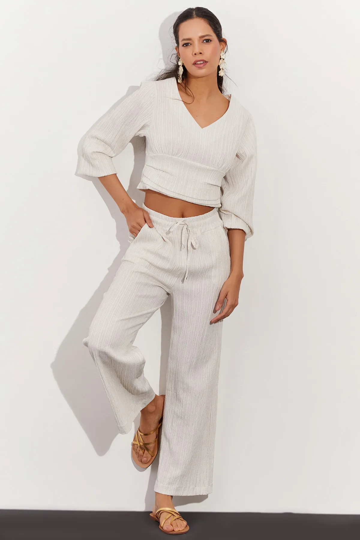 Cool & Sexy  Damen Ecru Unteres Oberteil Leinenanzug NH57