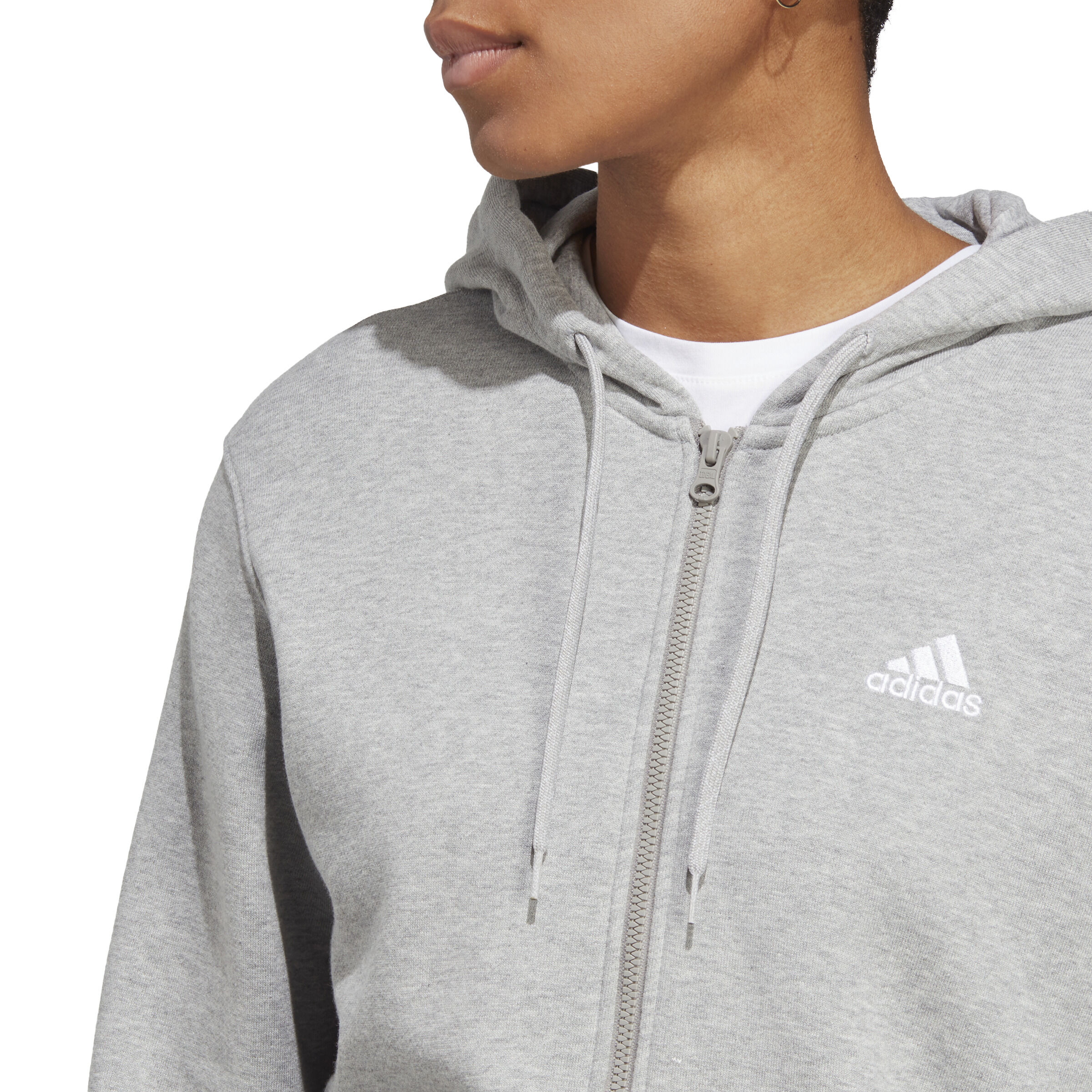 Essentials Linear Full-Zip French Terry Sweatjacke Damen - Hellgrau, Weiß