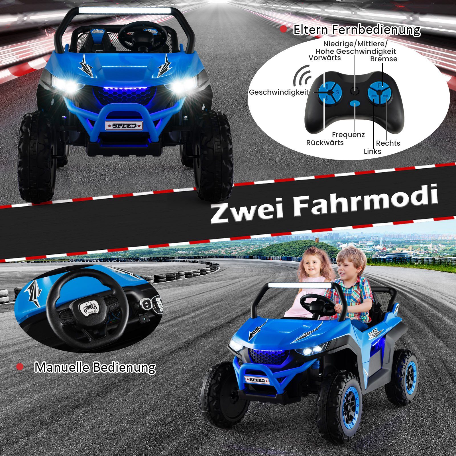 COSTWAY electric children's car 12V children's quad, 2 seats, 2-4 km/h