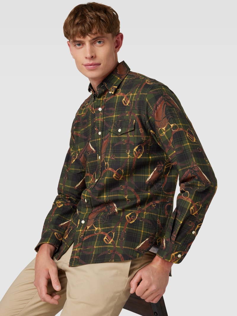 Slim Fit Freizeithemd mit Tartan-Karo in dunkelgrün