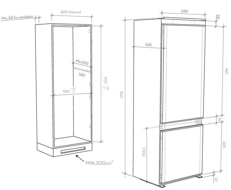 Candy Einbaukühlgefrierkombination CBT3518FW, 177,2 cm hoch, 54 cm breit