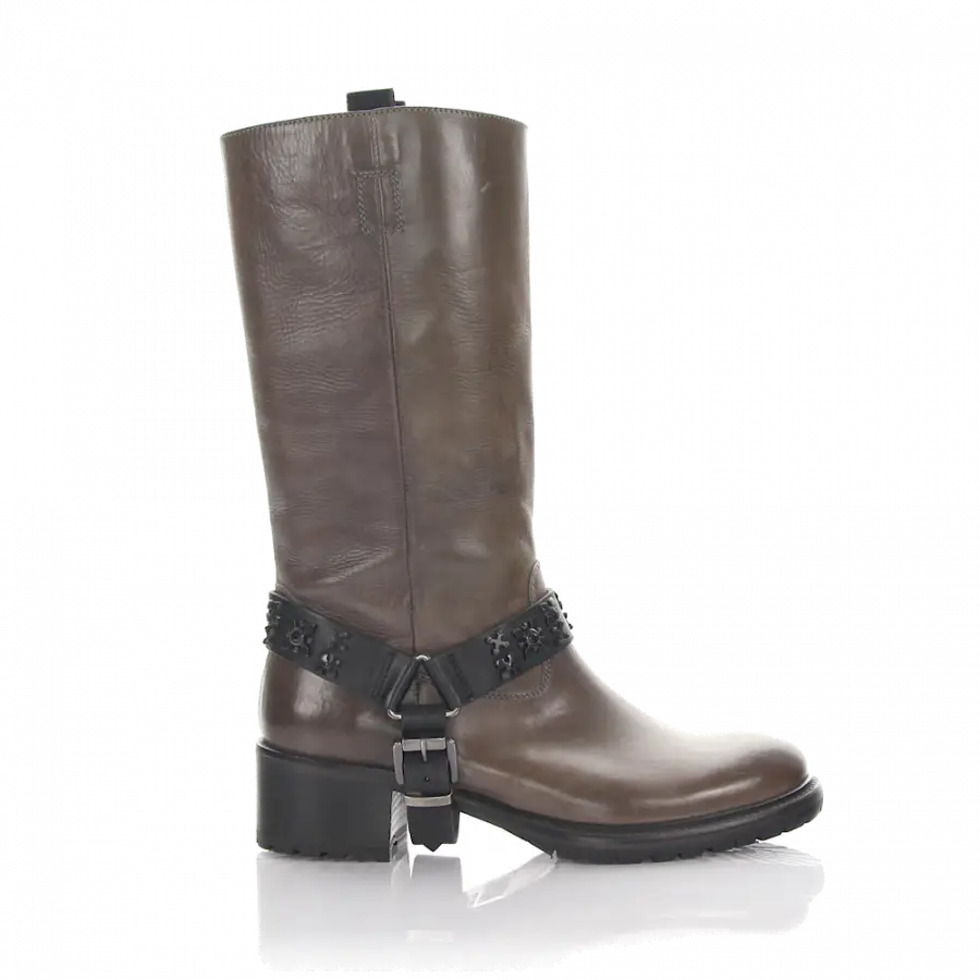 Rossano Bisconti - Stiefel PARMA Kalbsleder Metallverzierung Zierschnalle braun - grau