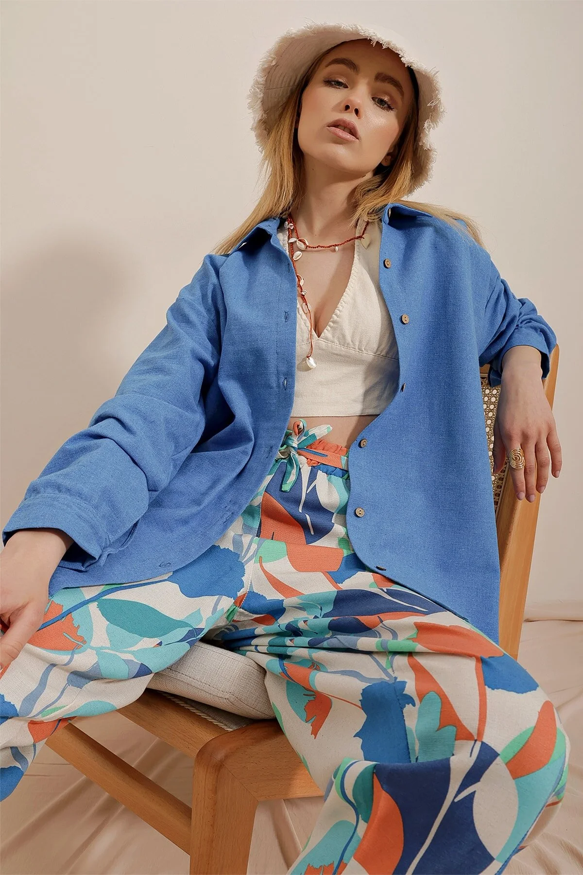 Trend Alaçatı Stili  Hemd - Blau - Oversized