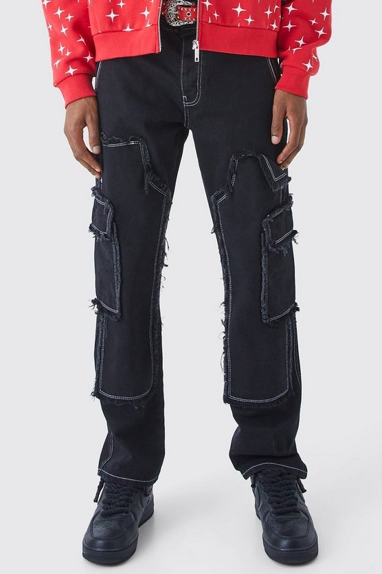 Lockere Cargo-Jeans mit ausgefranstem Saum
