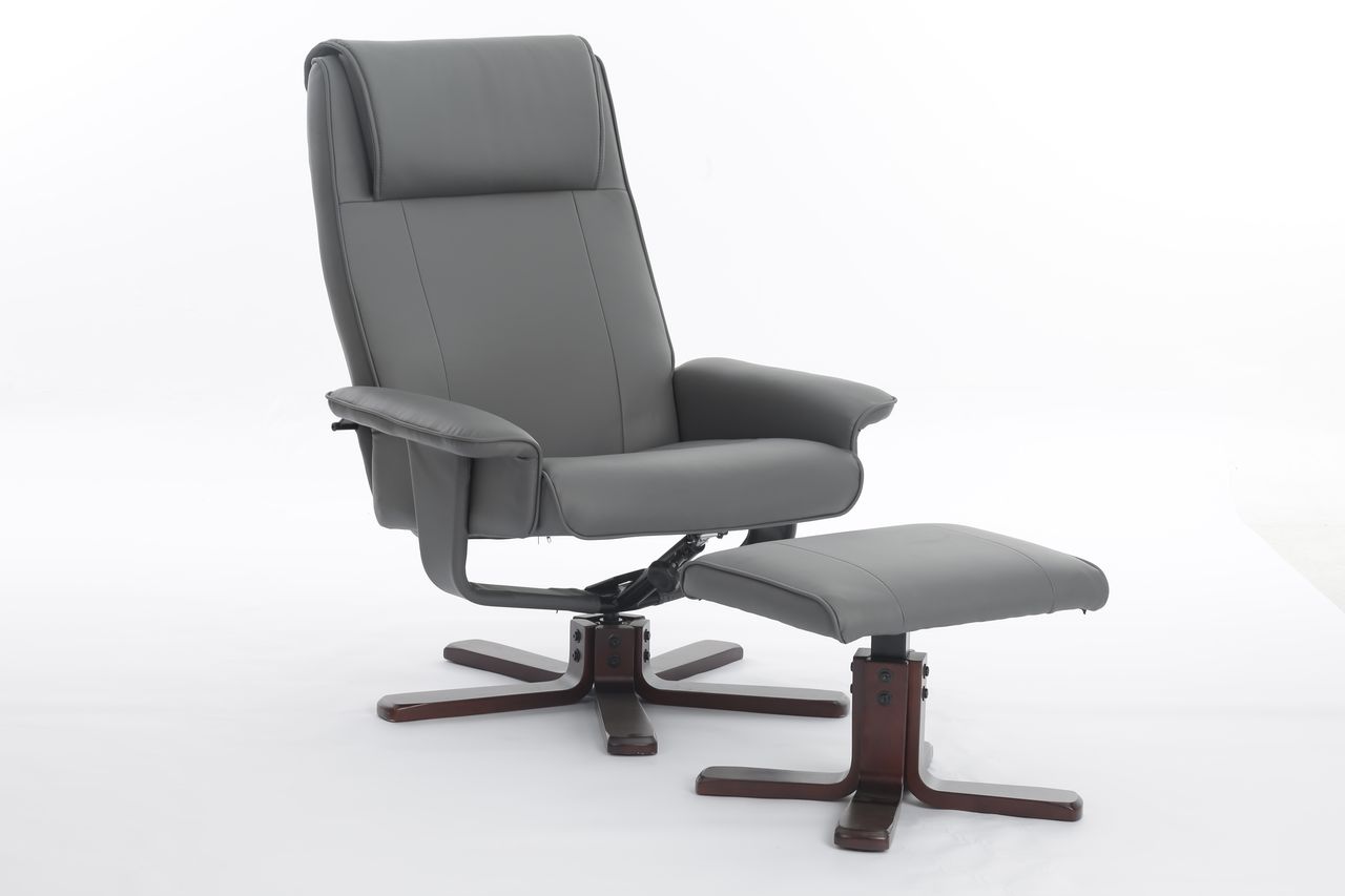 Happy Home Happy Home verstellbare Relaxsessel mit Hocker grau & Holzbeine