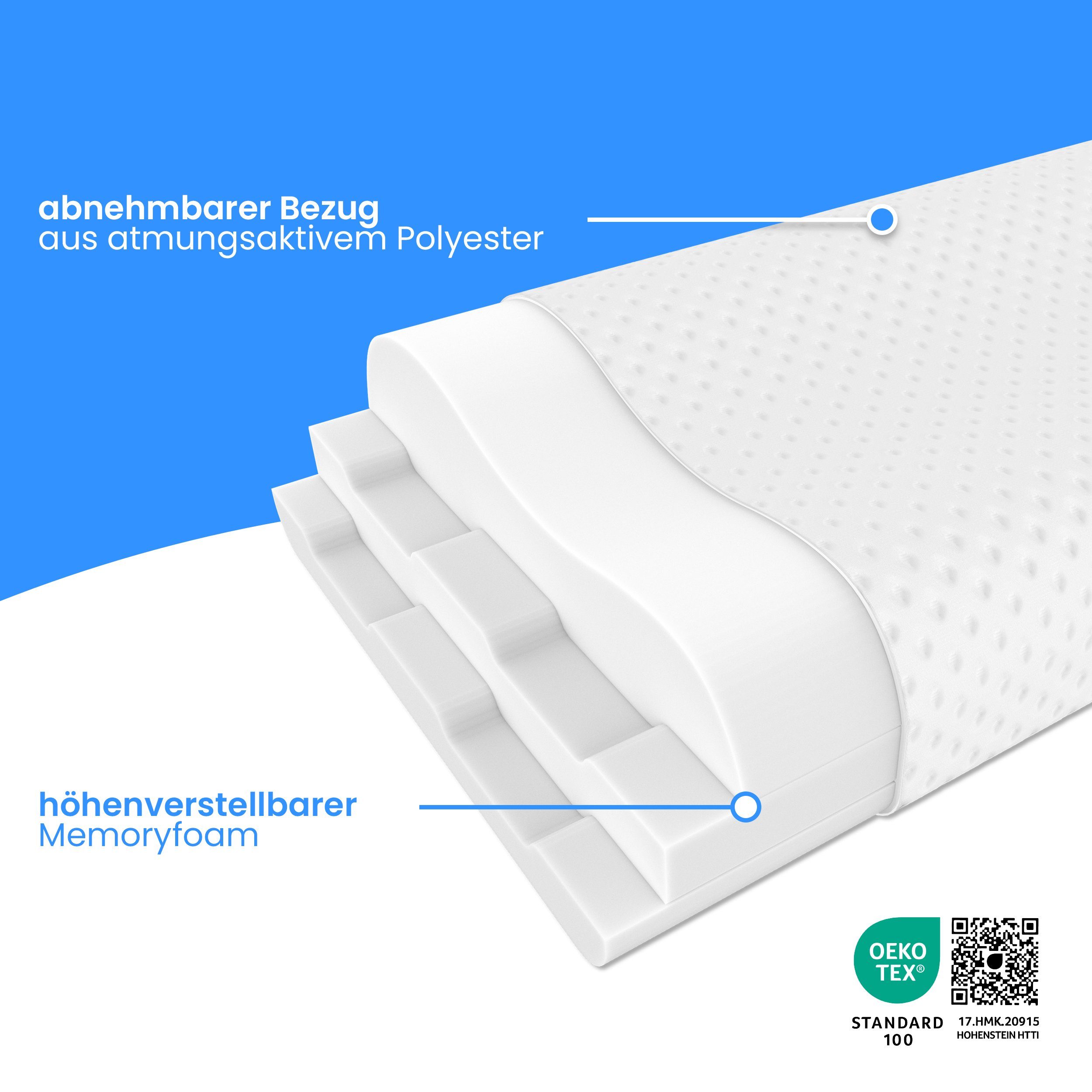 Nackenstützkissen Orthopädisches Nackenstützkissen - Memory Foam - höhenverstellbar, Gentle North, 1-tlg., allergikerfreundlich - anti-Schnarch - ergonomisches Kissen - waschbar