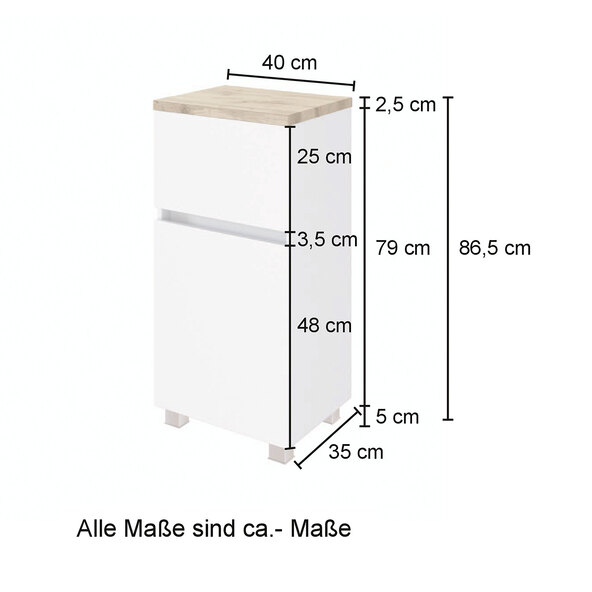 Unterschrank Bristol, 40 cm, matt weiß/weiß