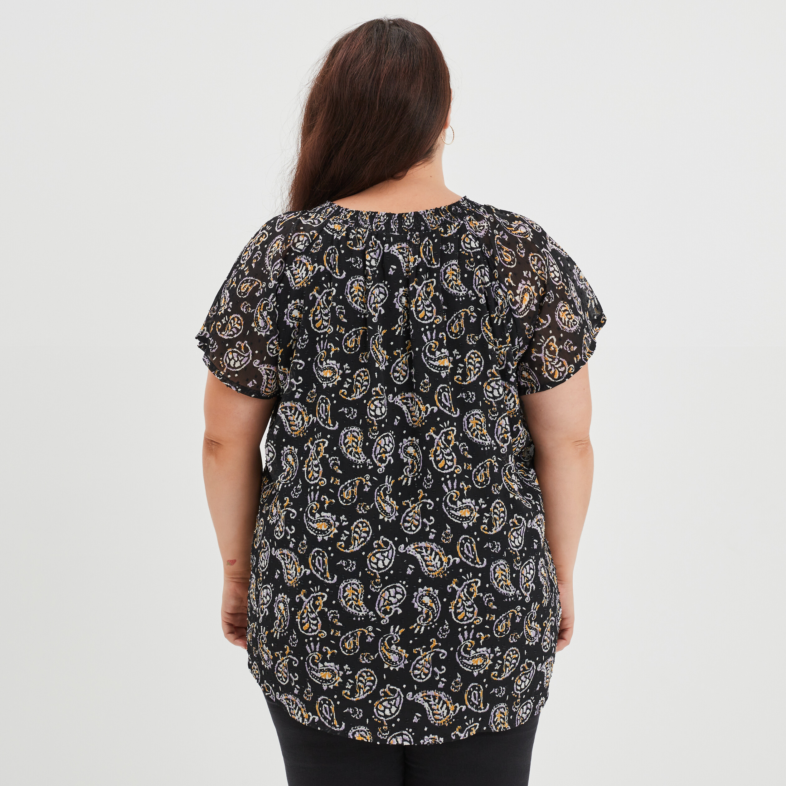 Blouse plumetis manches courtes noir femme grande taille | La Halle