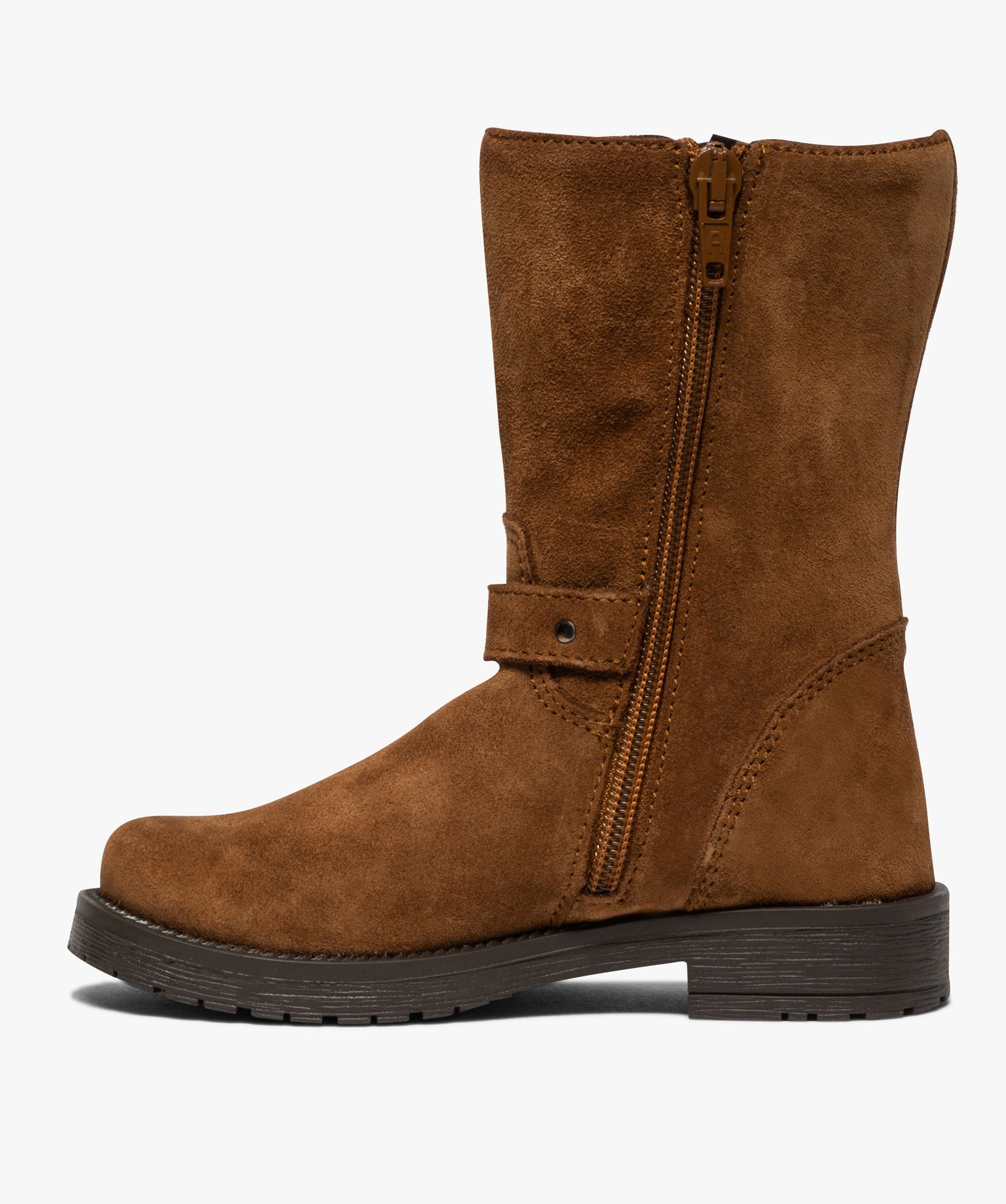 Bottes fille unies dessus cuir à brides décoratives | GEMO