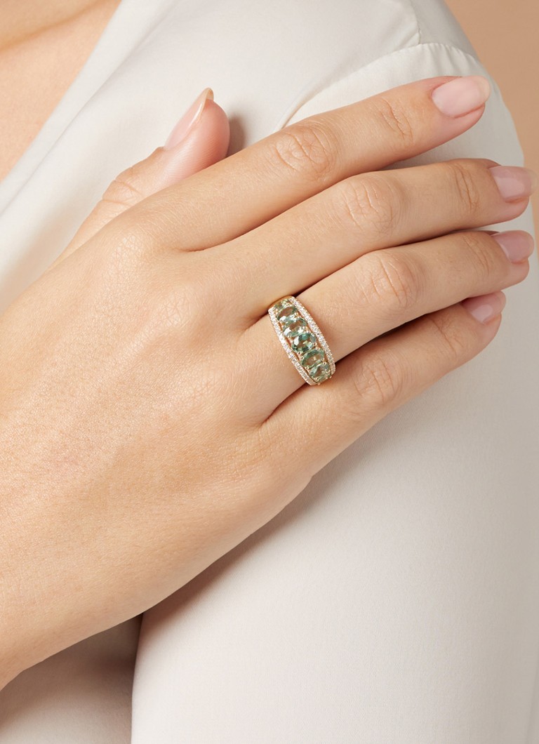 Anello Diamond Point in oro giallo, zaffiro verde da 3,14 ct, Eden