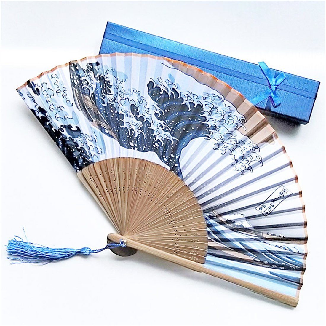 DÖRÖY Handfächer Sea Wave Japanischer Faltfächer, Bambusfächer, Handfächer, Faltfächer