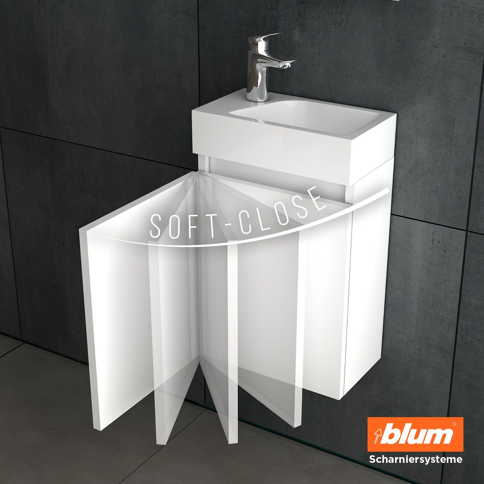 Alpenberger Badmöbel-Set - Gäste-WC Badmöbel Waschbecken & vormontierter Unterschrank, (Komplett-Set, 2-St., Badezimmermöbel Set Weiß Hochglanz), Waschbeckenunterschrank Weiß mit Soft-Close, Waschplatz pflegeleicht