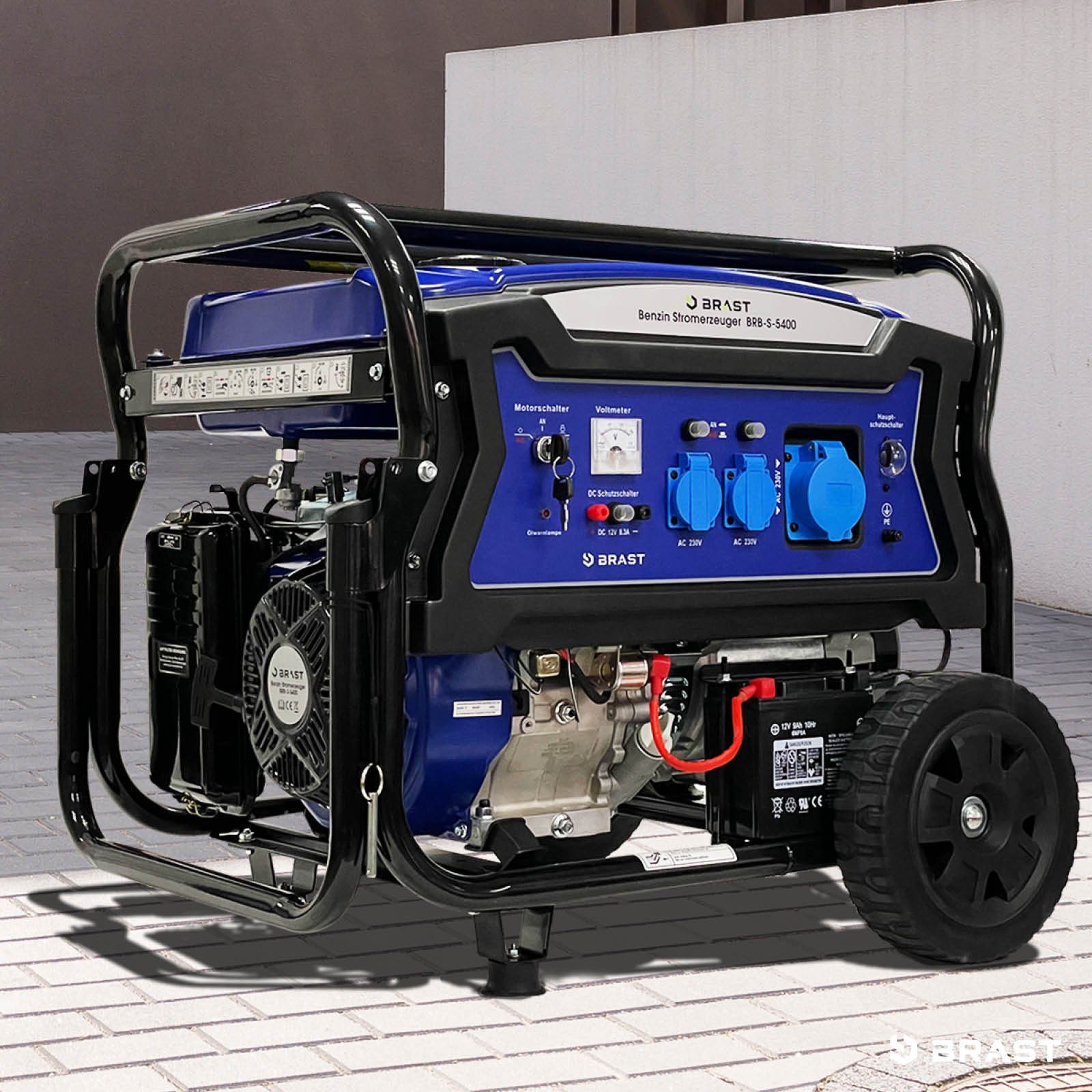 BRAST Stromerzeuger Benzin 11kW (15PS) mit 420cm³ 5000 Watt 4-Takt-Motor E-Start, (Zahlreiche Anschlüsse für flexiblen Einsatz lange), Laufzeiten bis zu 22 Stunden Generator Stromgenerator