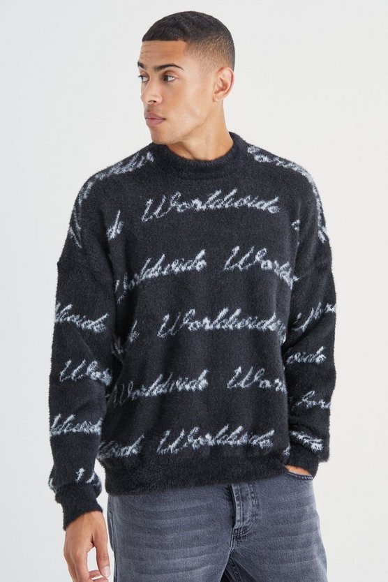 Flauschiger Oversize Worldwide-Strickpullover