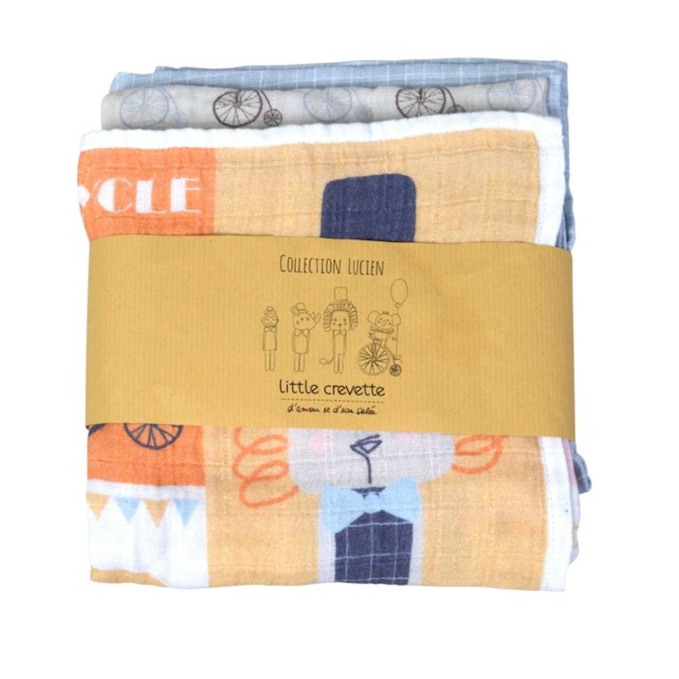 Lot de 3 langes en coton bio* Lucien bleu