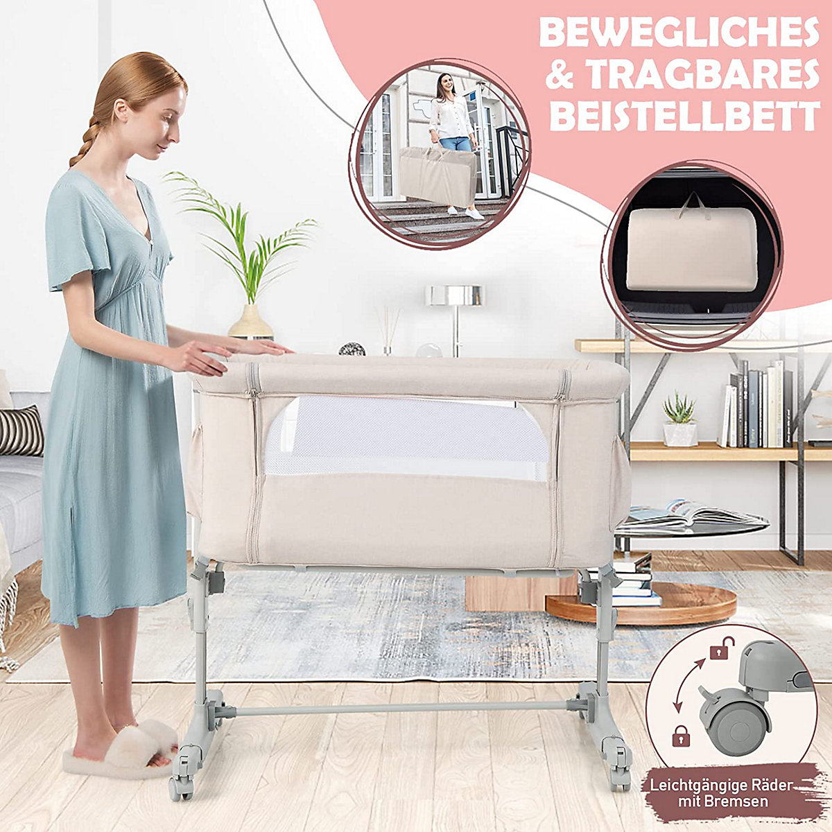 Beistellbett Babywiege inkl. Matratze Reisebett Höhenverstellbar