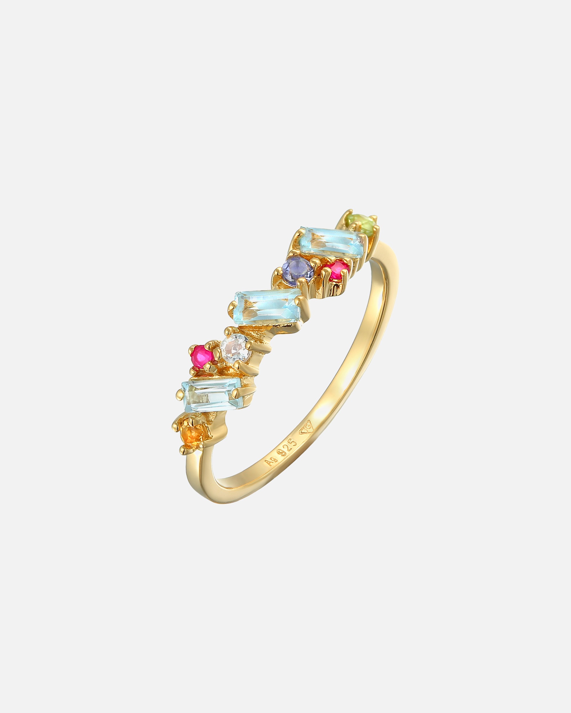 Anello da donna Elli PREMIUM, glamour e multicolore, con peridoto, topazio e pietra di luna, in argento sterling 925 placcato oro.