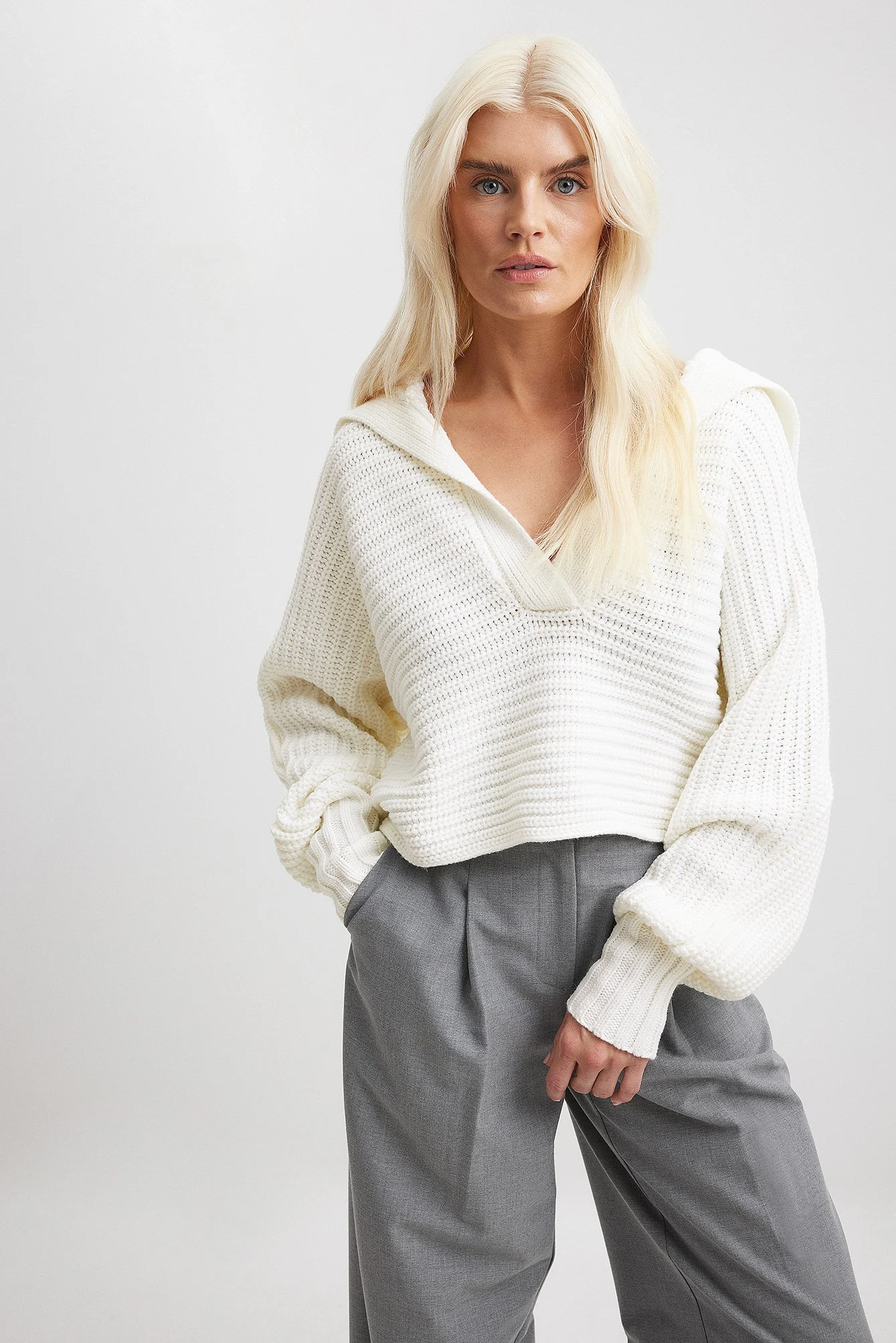 Chunky Strickpullover mit großem Kragen