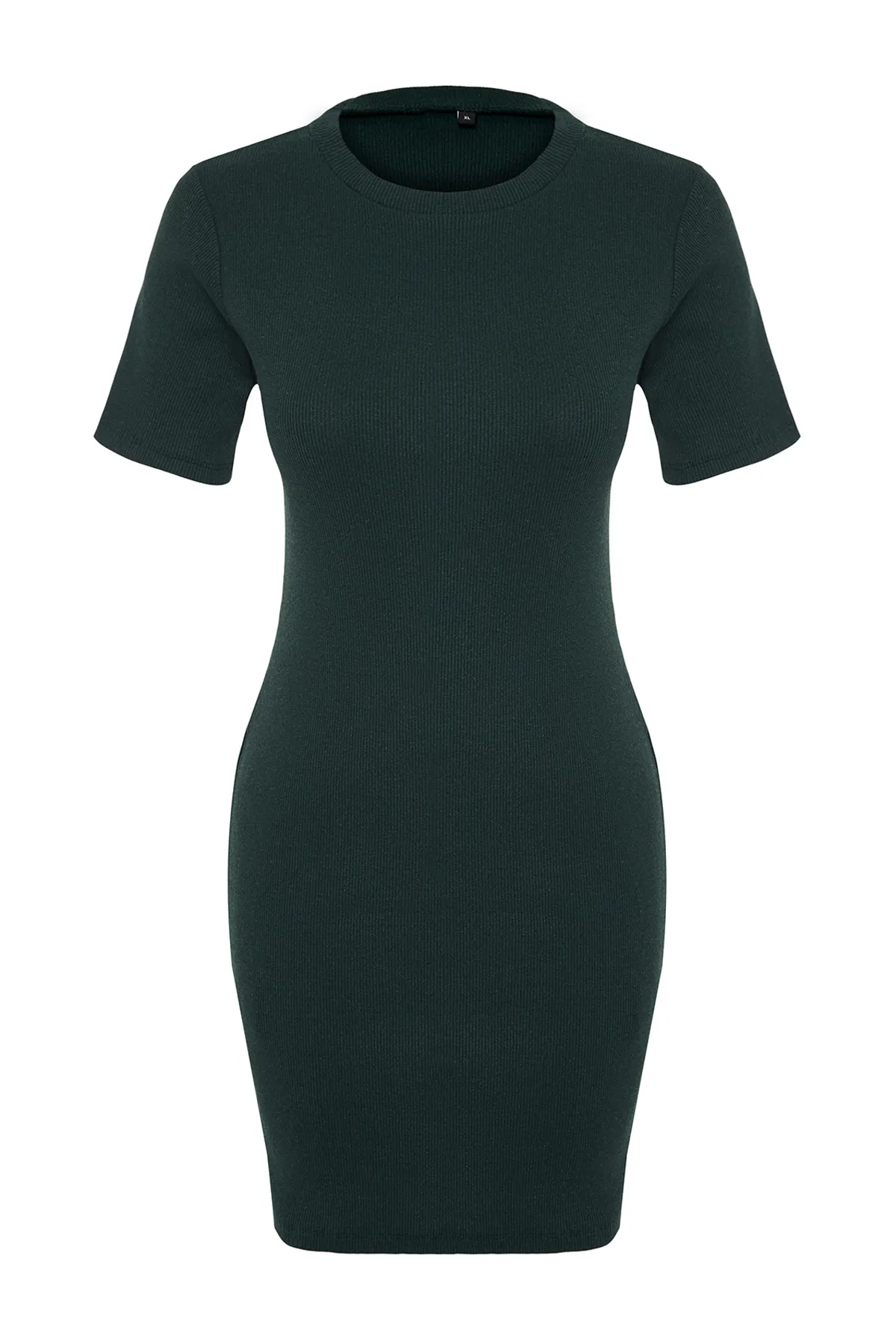 Trendyol Collection  Smaragdgrünes, figurbetontes Mini-Bleistiftkleid aus geripptem Strick mit Rundhalsausschnitt TWOSS19AD0053