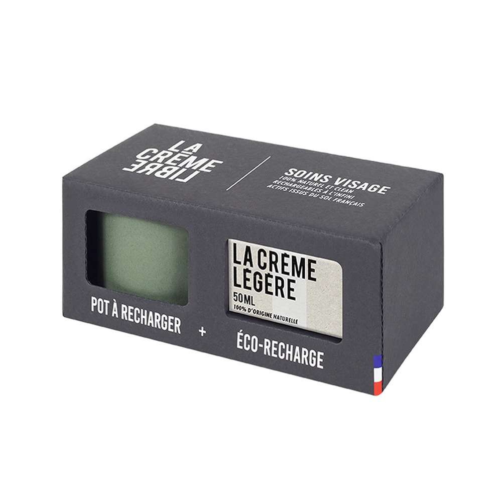 La crème libre Coffret Crème Légère Visage (Éco-recharge + Pot Rechargeable Vert Canard) Soin Hydratant Visage