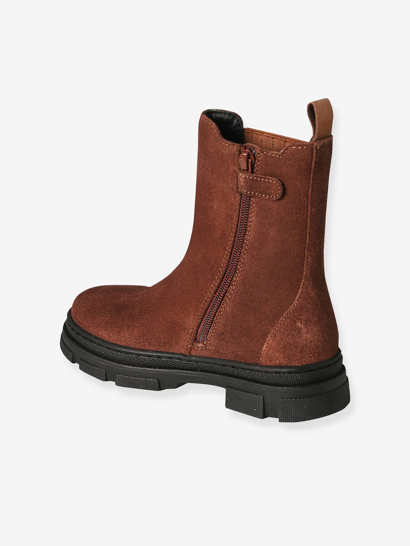 Boots zippées et élastiquées cuir junior marron