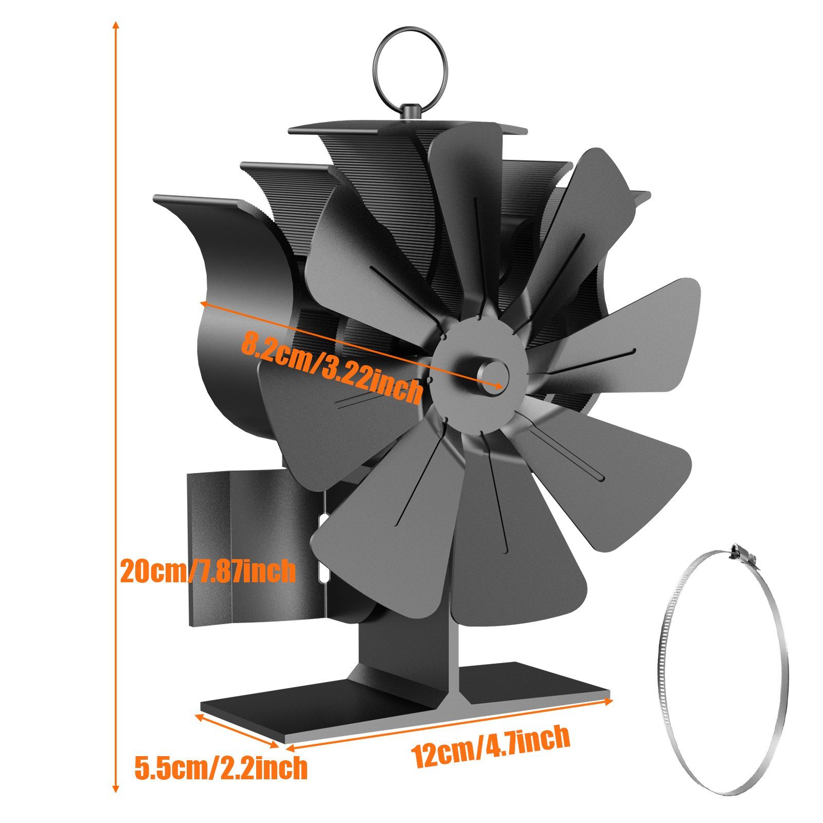BlingBin Kaminventilator 8 Flügel Ventilator Stove Fan Stromloser Kaminofen Gebläse, 10,00 cm Durchmesser, kaminlüfter ohne strom für Kaminöfen Holzöfen Öfen