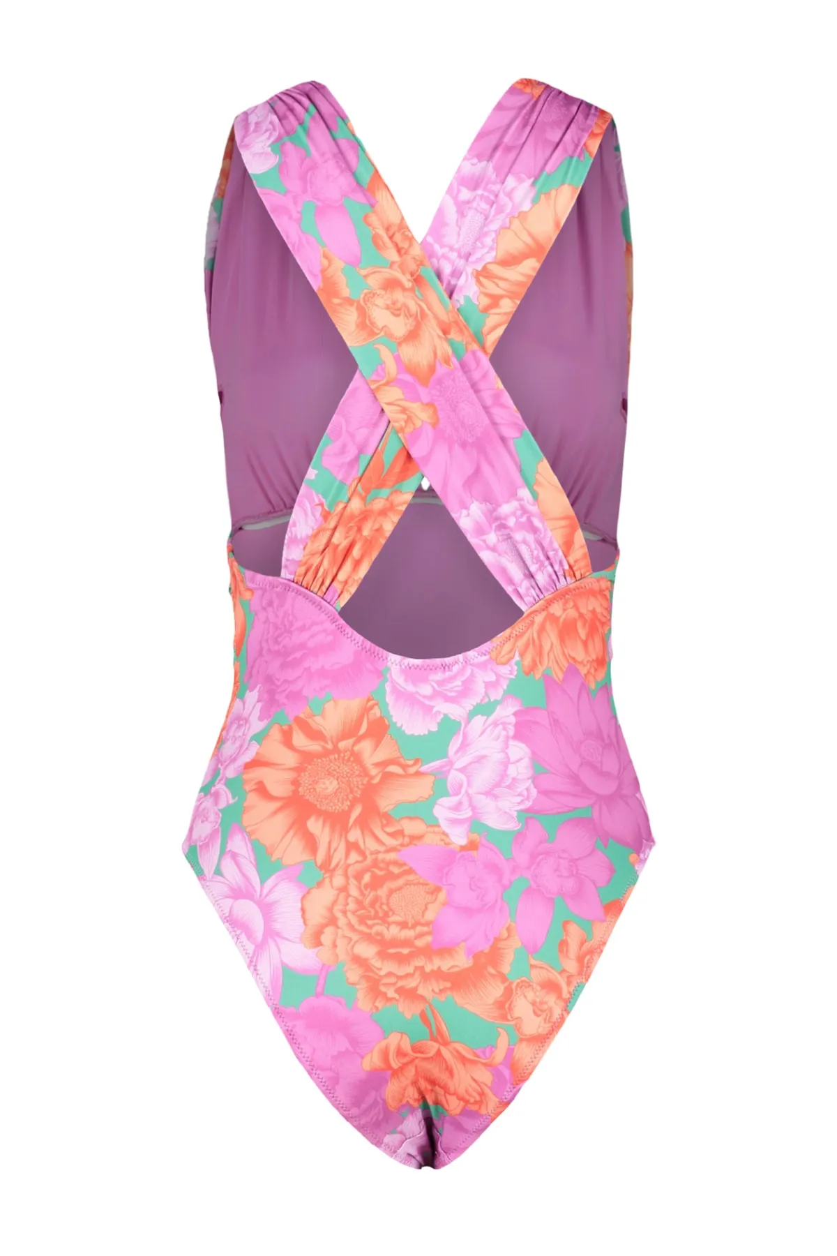 Trendyol Collection  Tief ausgeschnittener, drapierter Badeanzug mit normalem Bein und Blumenmuster TBESS23MA00282