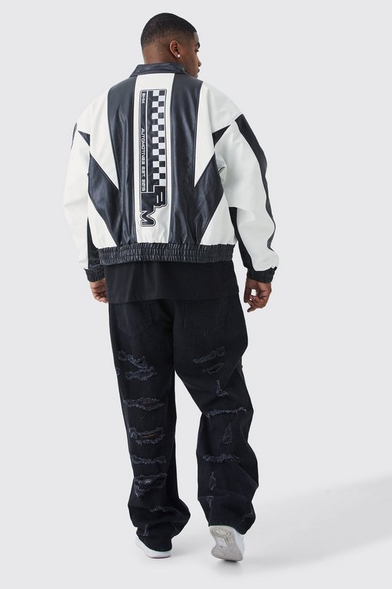 Plus kastige PU Moto-Jacke mit Applikation