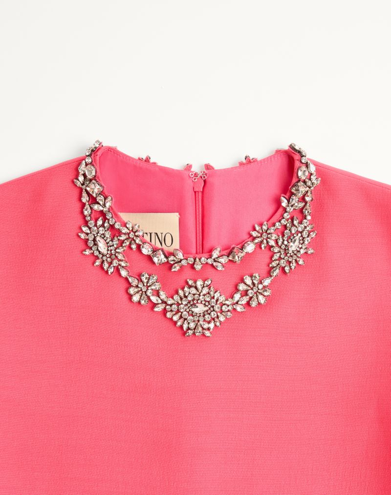 Vestido curto de crepe bordado de alta costura