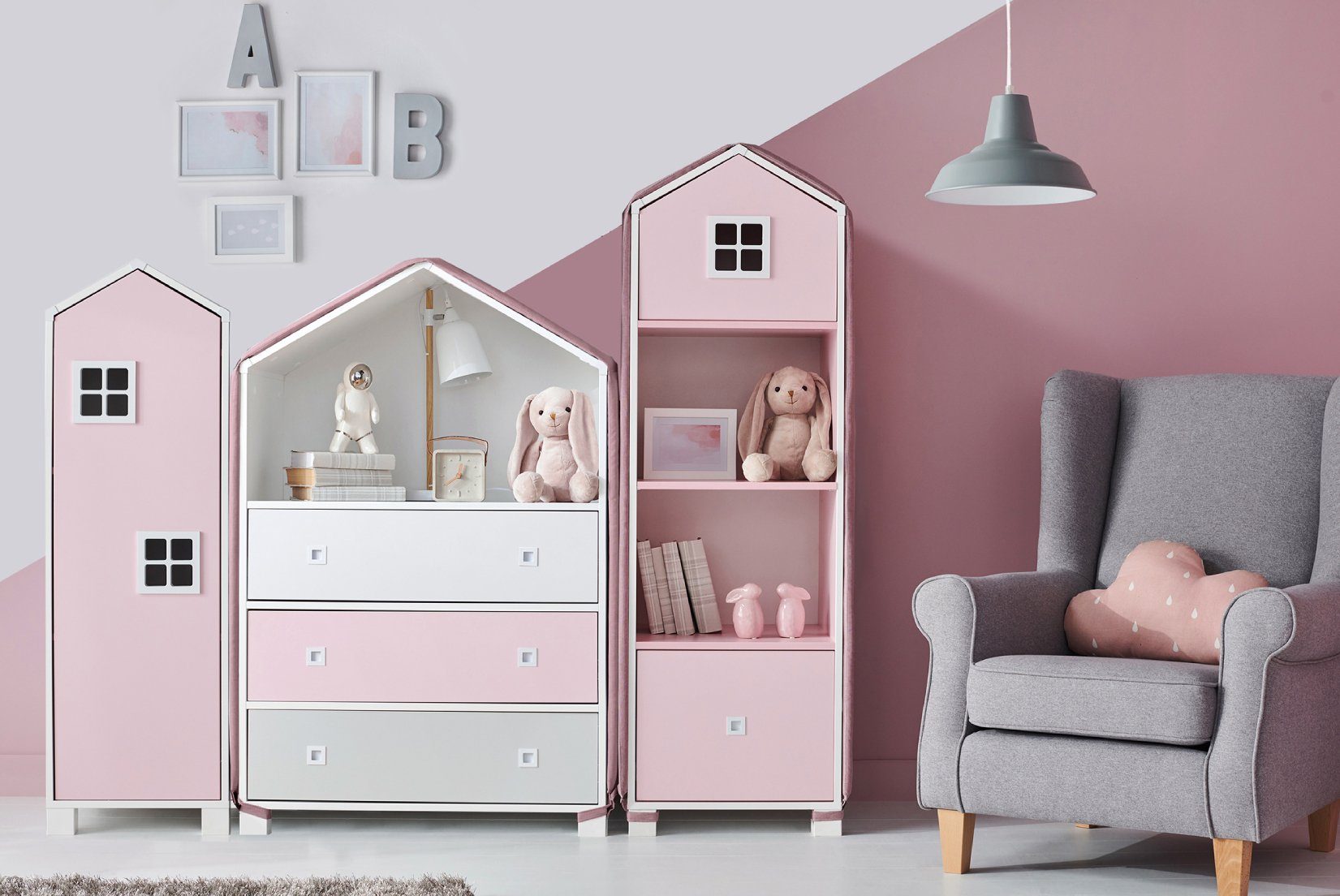 Konsimo Babyzimmer-Komplettset MIRUM Kinderzimmer-Möbelset Komplett-Kinderzimmer, Kommode, Kleiderschrank, Bücherregal