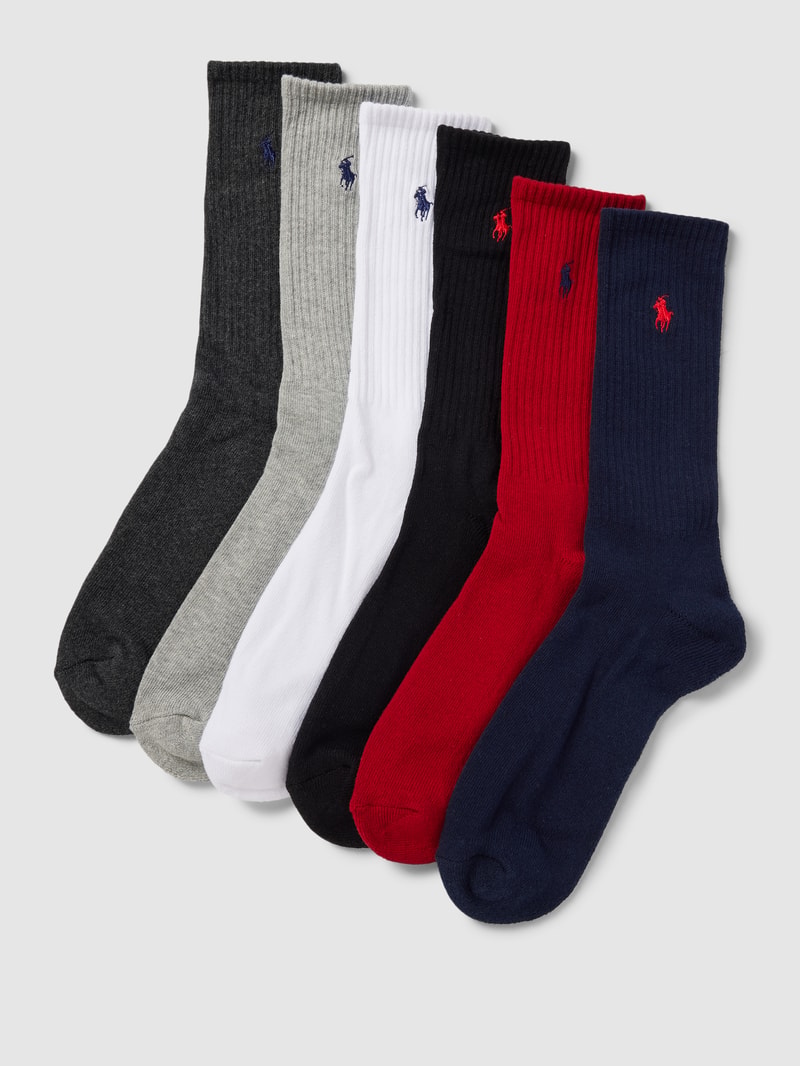 Socken mit Label-Print im 6er-Pack in mittelgrau meliert