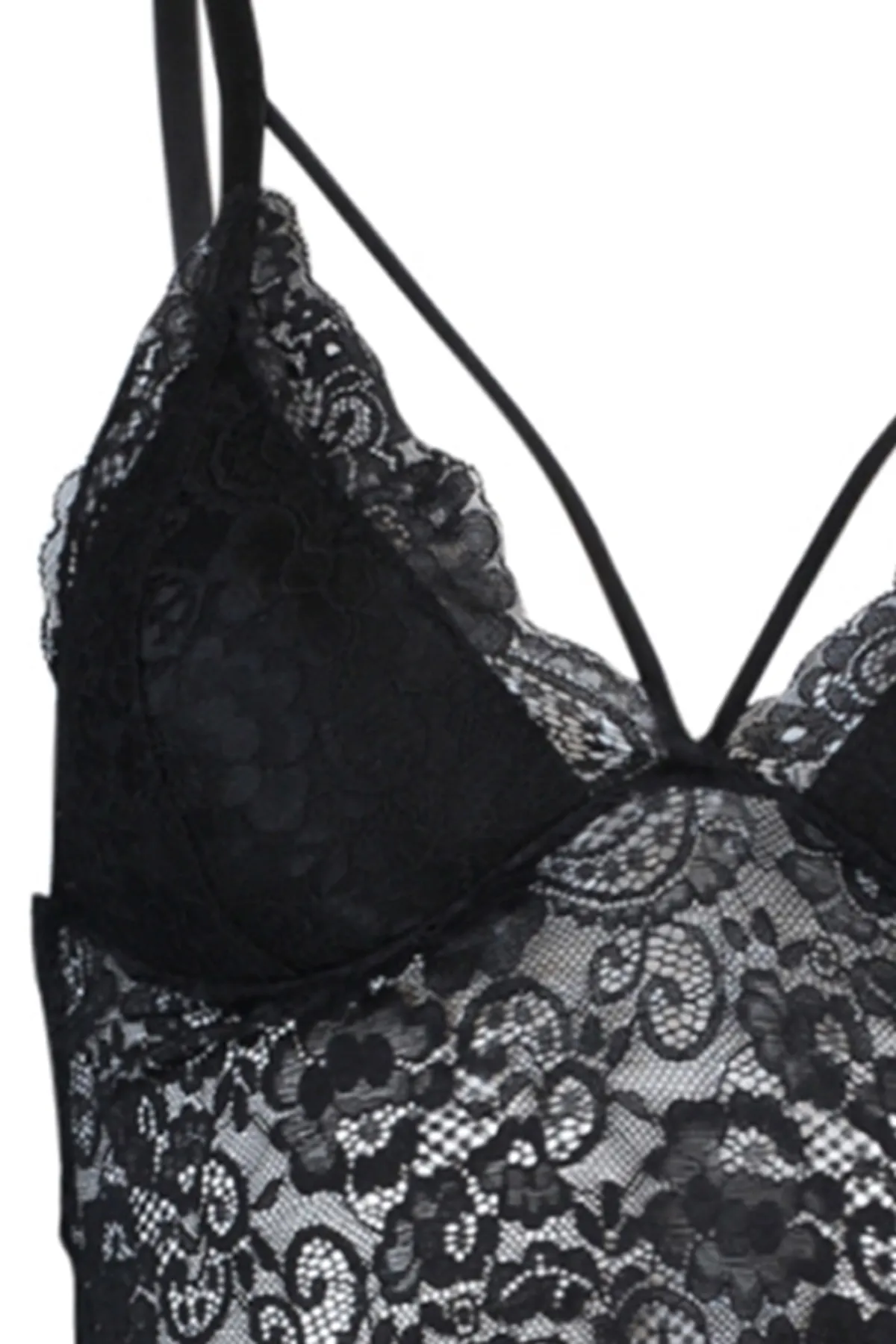 Trendyol Collection  Schwarzes gerüschtes dreieckiges Strick-Bustier mit Paspelierung und Seilriemen THMAW21SU0050