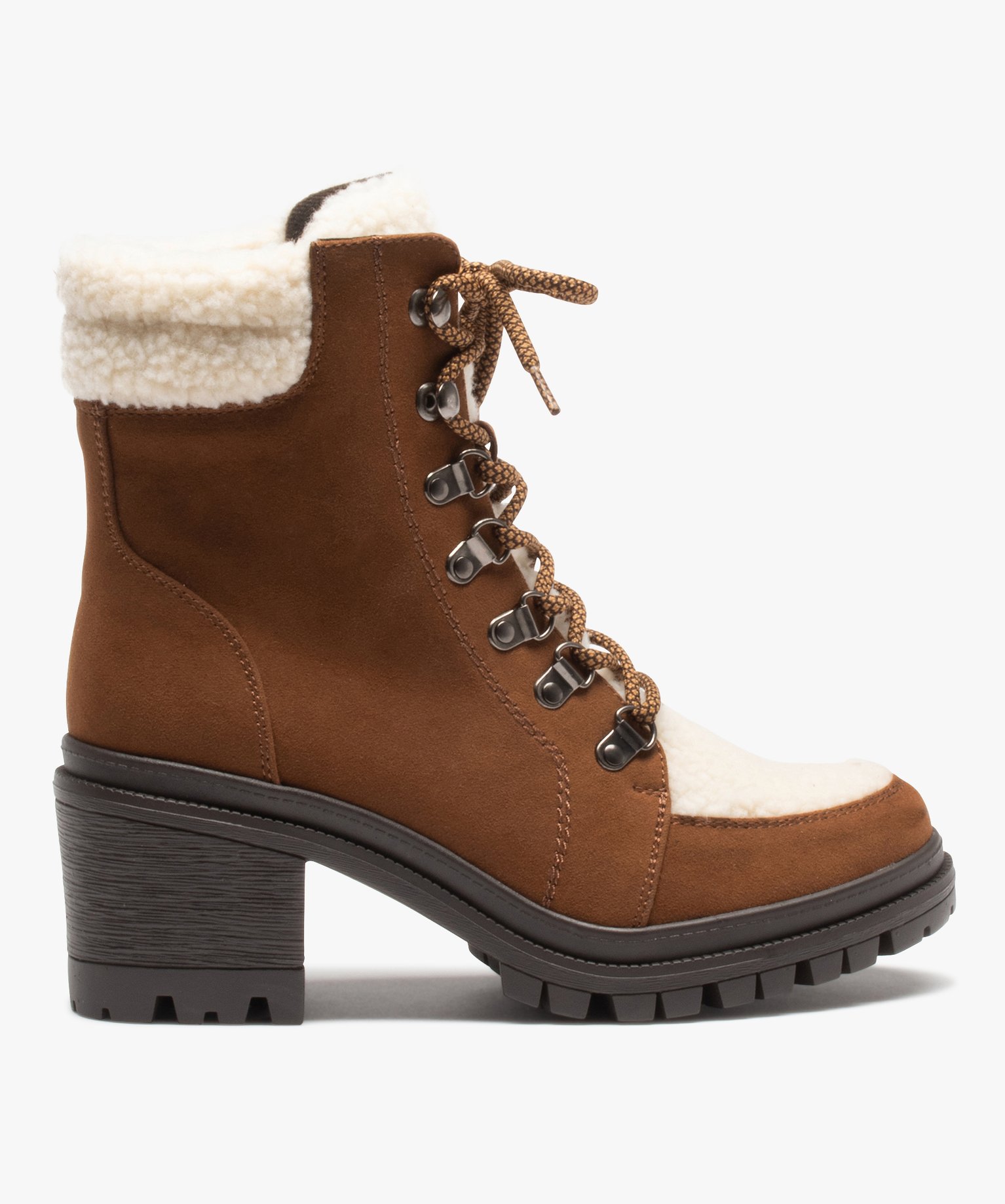 Boots fourrées femme à talon dessus sherpa et suédine camel | GEMO