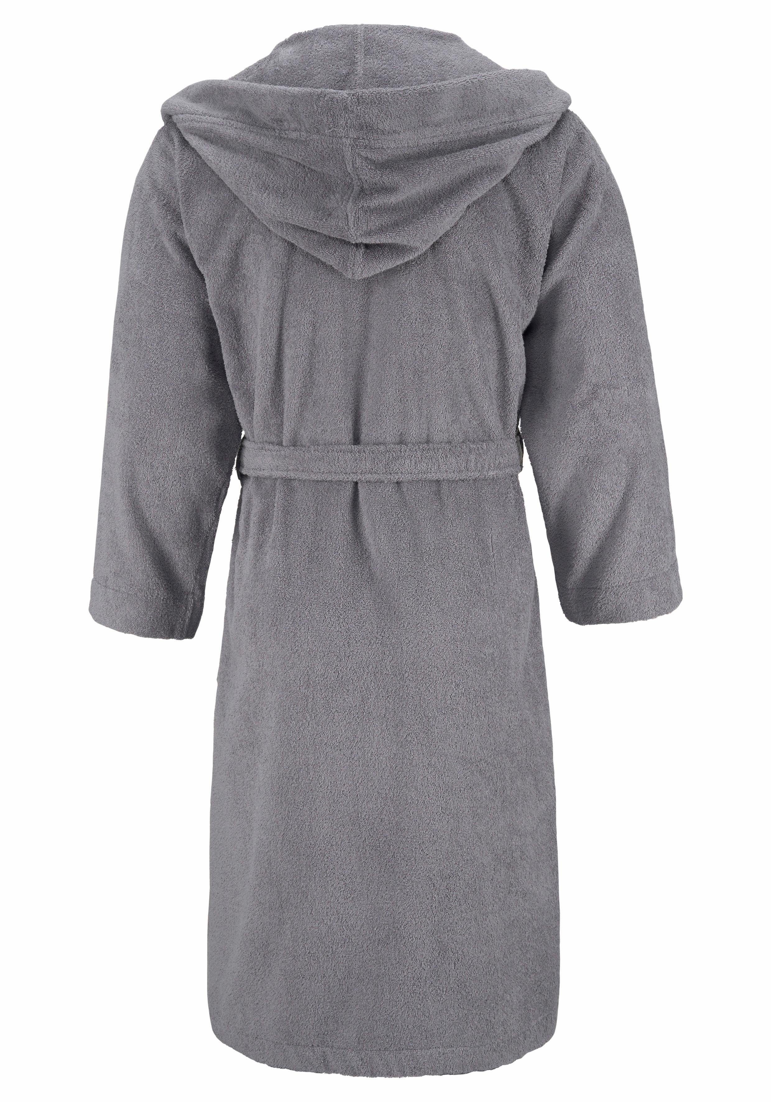 Bruno Banani Unisex-Bademantel Robby, Langform, Walkfrottee, Kapuze, Gürtel, Damen & Herren Bademäntel, lang, mit Taschen, S-3XL