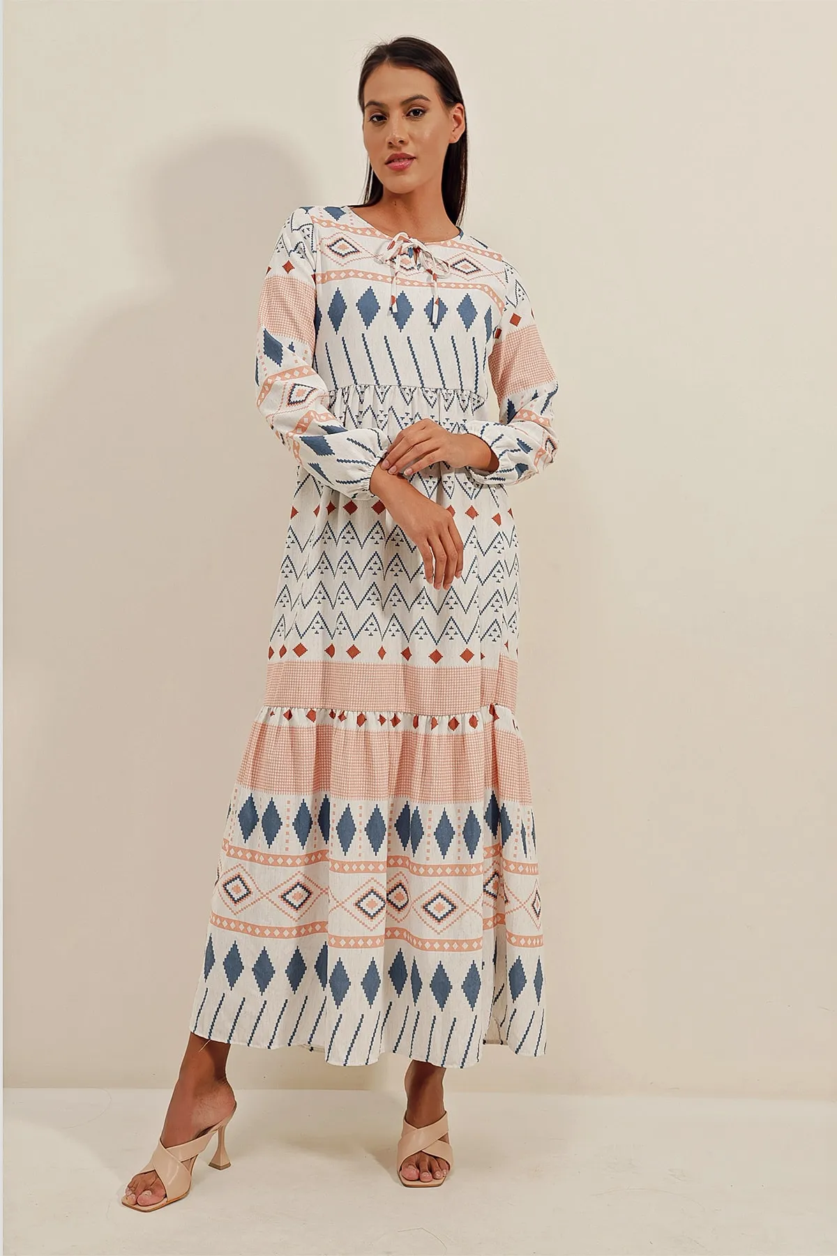 Bigdart  1947 Gemustertes langes Kleid – Lachs