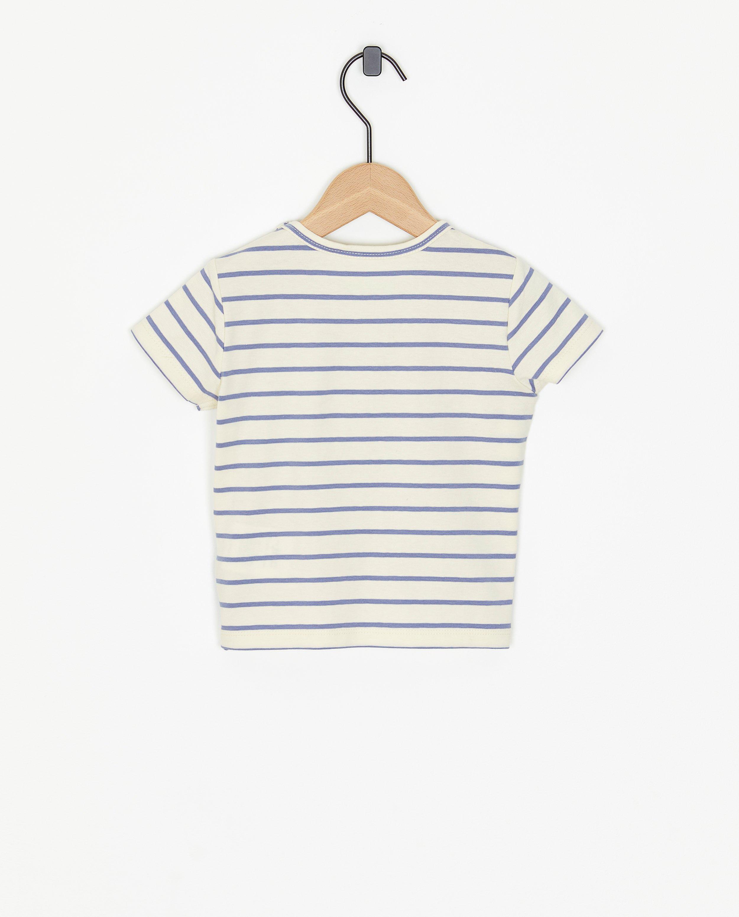 Tricou cu dungi Cuddles and Smiles și imprimeu în relief albastru