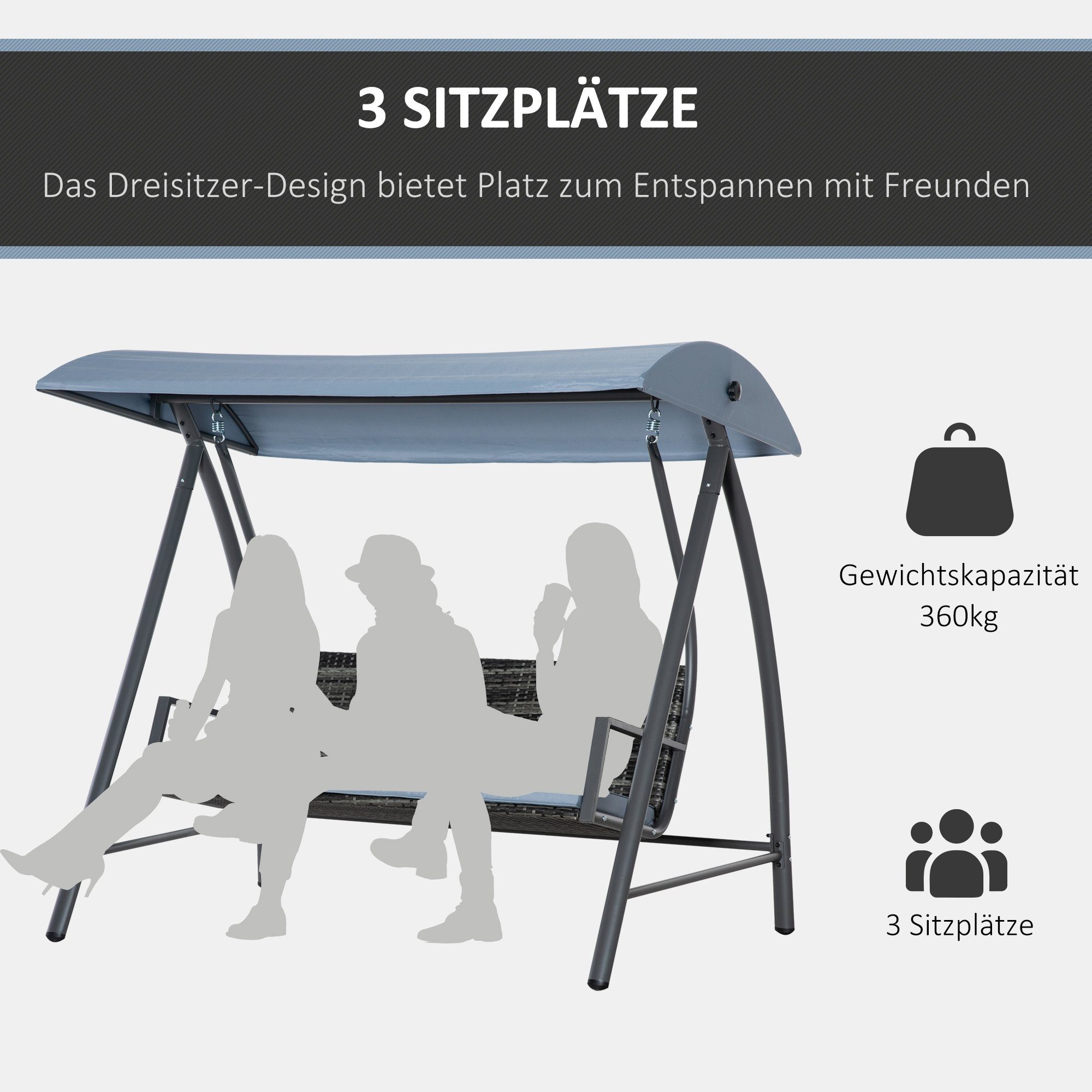 Outsunny Hollywoodschaukel Rattan Gartenschaukel