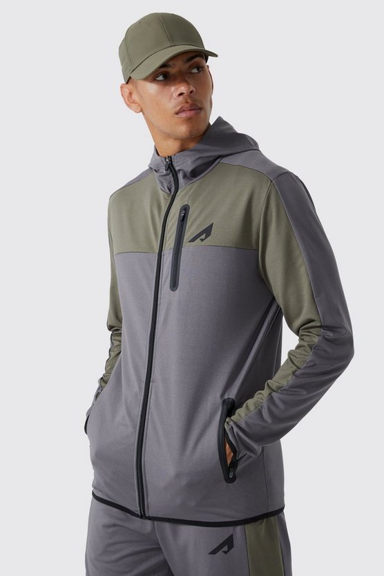 Active Colorblock Hoodie mit Trichterkragen und Reißverschluss