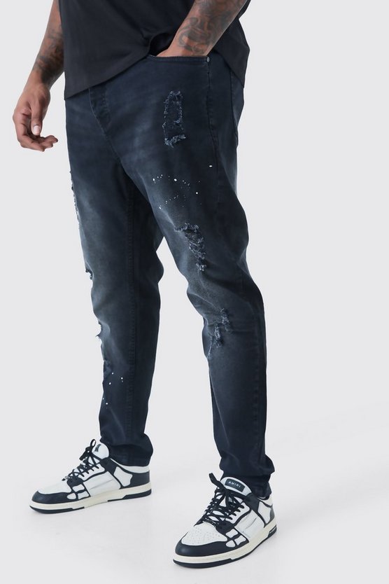Plus zerrissene Super Skinny Jeans mit Farbspritzern