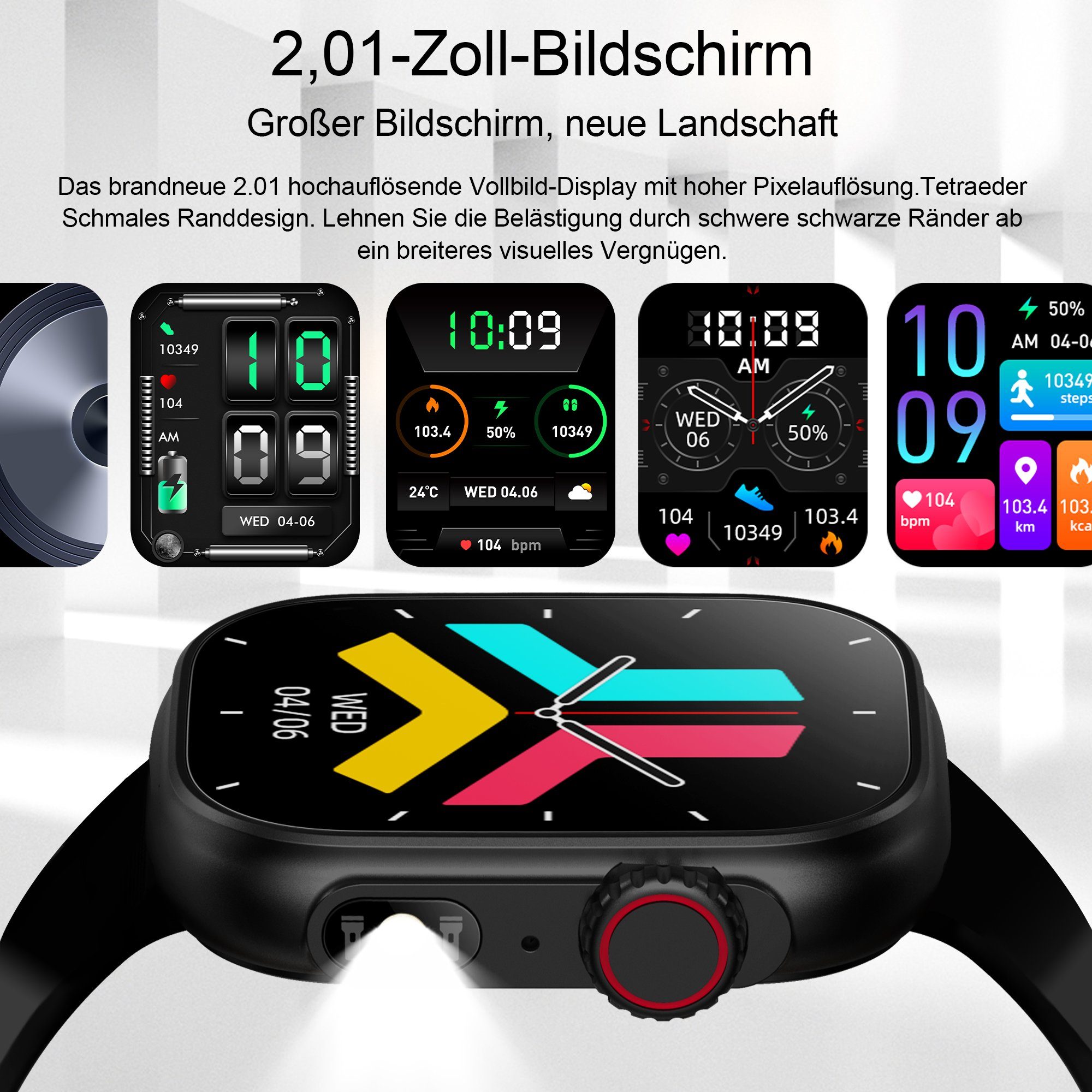 Mutoy Smartwatch, Damen Herren Smartwatch, Fitness Tracker Uhr Smartwatch (Fitnessuhr mit Telefonfunktion 2,01